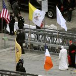 Pope Benedict and Cardinal Egan walk down to the pit at Ground Zero.
